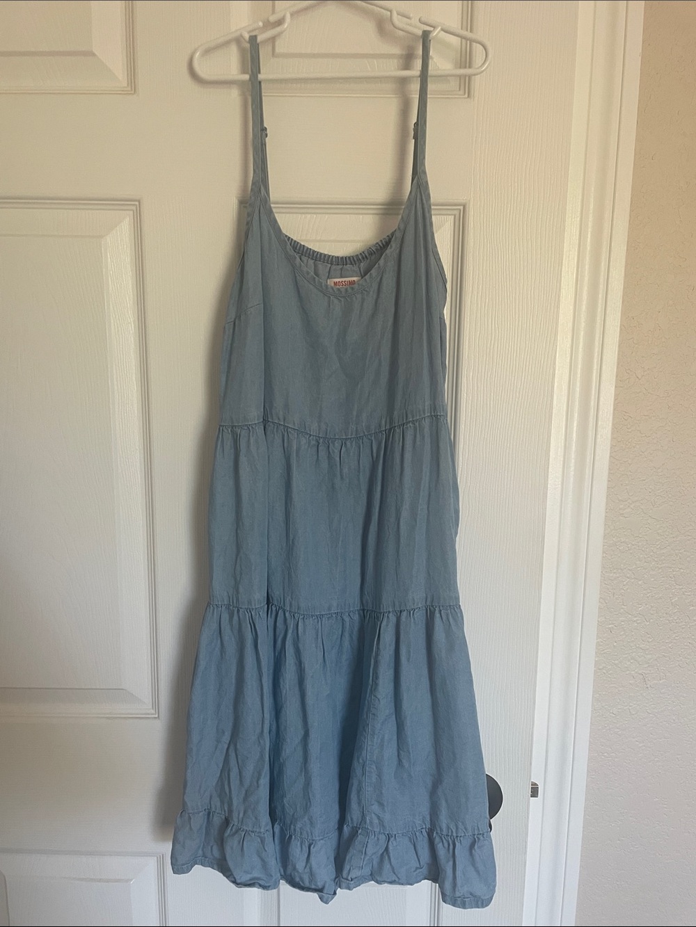 Mossimo Supply Co. Light Blue Denim Tiered Midi Dress with Spaghetti Straps - M
